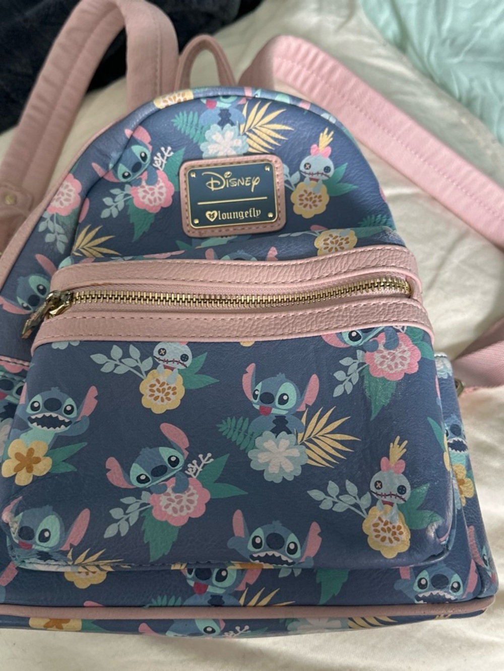 Disney Kids Mini Backpack - Blue & Pink Stitch Floral
